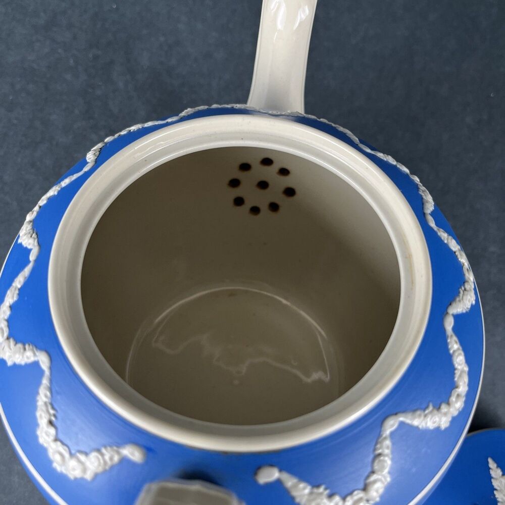 Rare Antique Copeland Spode Blue Jasperware Teapot "Dancing Hours" Neoclassical - Picture 9 of 16